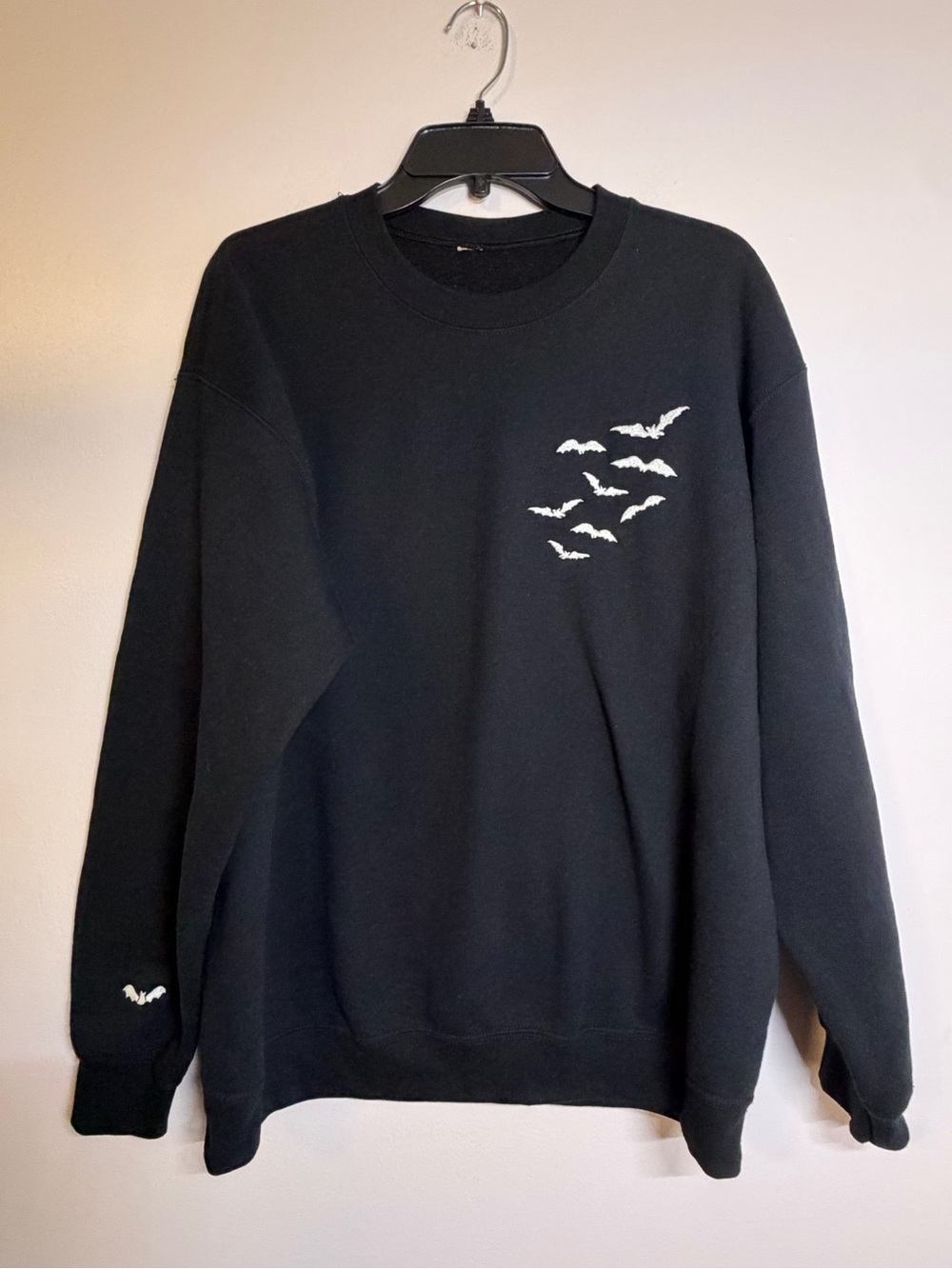 Black Embroidered Bat Sweatshirt Pullover Crewneck Goth Halloween Unbranded